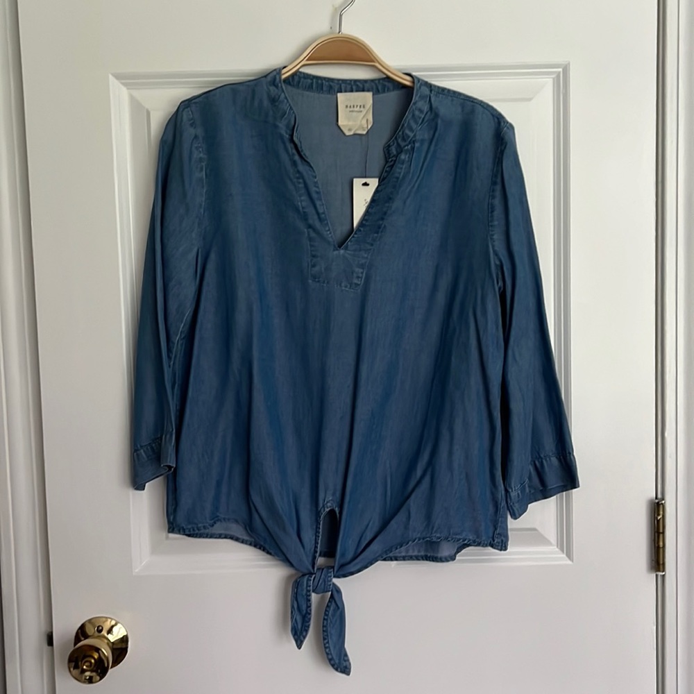 NWT: Harper Chambray 3/4 Sleeve Blouse - Size XS